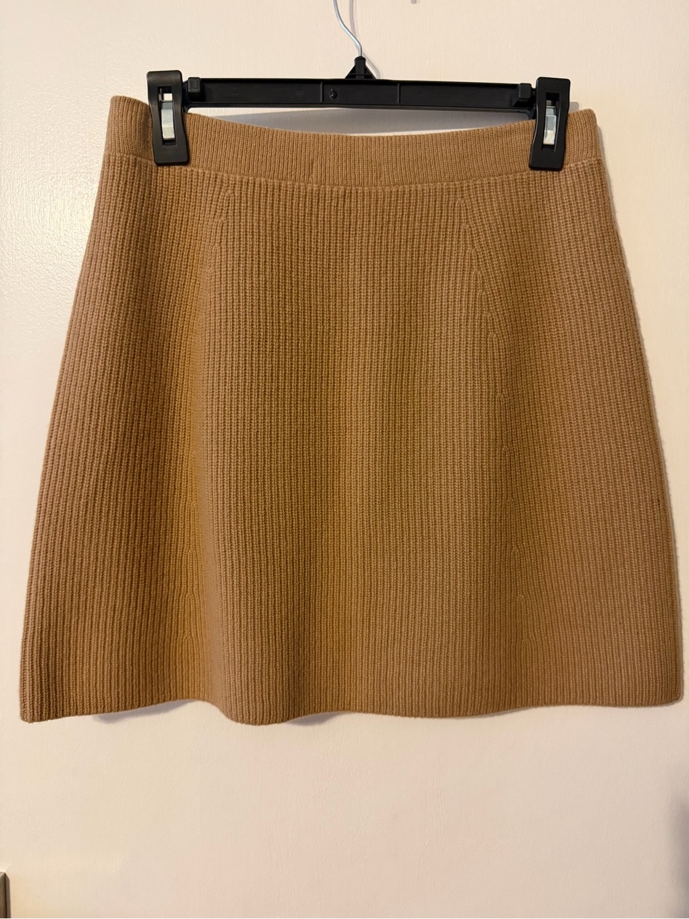 Zara Classic Rib-Knit A-Line Skirt in Camel